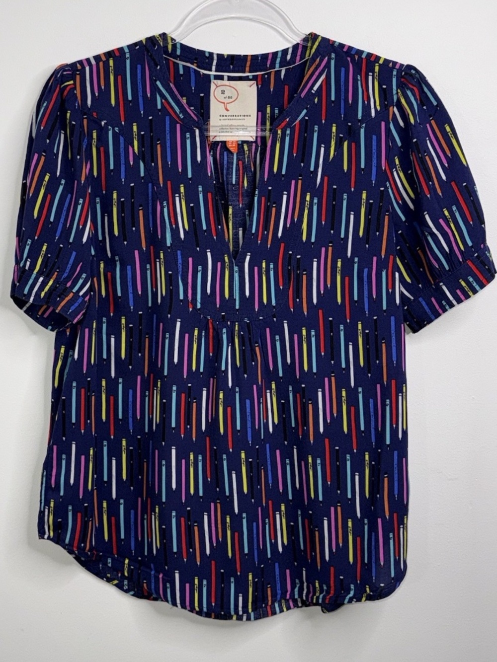 Conversations by Anthropologie Top Women's Sz 6 Color Pencils Teacher Art